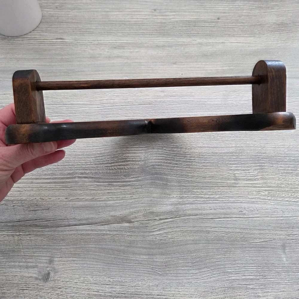 Vintage Wooden Heart Towel Rack Brown Rustic Country Cottage Core Wall Mount